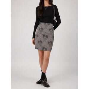 Y2K David Meister Gray Floral Romantic Goth Skirt Beaded Embellished Size 12